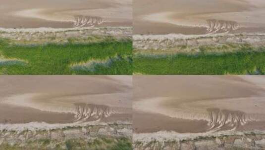 航拍夏季干旱的黄河河道泥沙滩涂高清在线视频素材下载