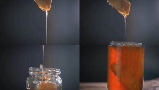 蜂蜜从一片面包滴入蜂蜜罐高清在线视频素材下载