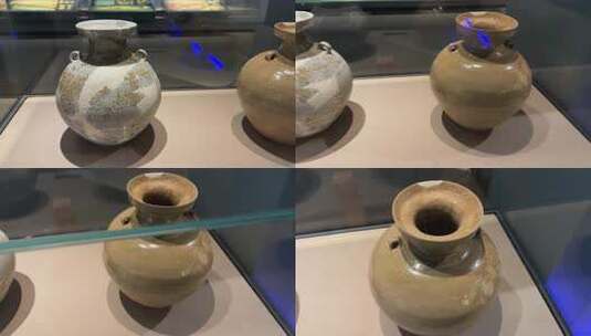 博物馆里展示的陶瓷瓶子碎片高清在线视频素材下载