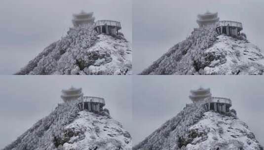 洛阳老君山金顶建筑屋檐雪后冰冻高清在线视频素材下载