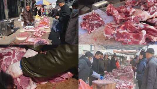 大量新鲜生肉堆放在案板上的场景高清在线视频素材下载