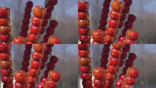 糖葫芦 冰糖葫芦 水果 甜食 糖 路边摊高清在线视频素材下载