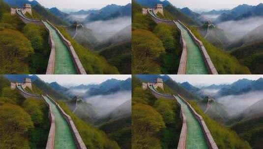 山峦间长城风光高清在线视频素材下载