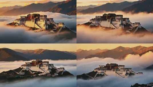 拉萨布达拉宫云雾环绕景观高清在线视频素材下载