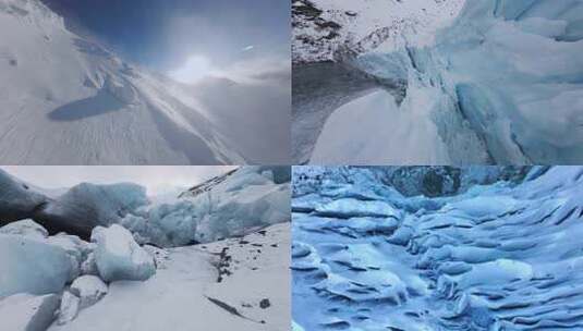 FPV穿越机无人机航拍雪景雪山冰山冰川高清在线视频素材下载