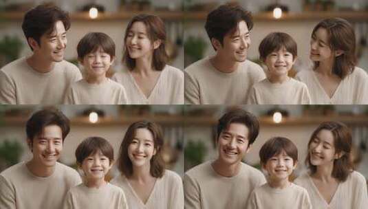 温馨家庭父母孩子幸福微笑高清在线视频素材下载