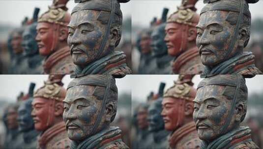 秦始皇兵马俑气势恢宏的雕塑艺术高清在线视频素材下载