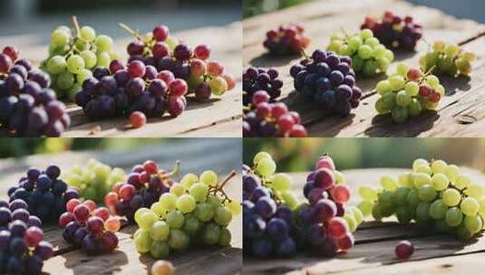 木桌上的新鲜多彩葡萄高清在线视频素材下载