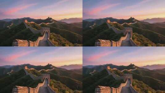 夕阳下的中国长城景观高清在线视频素材下载
