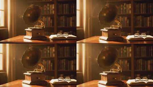 复古唱片机放置于室内桌面高清在线视频素材下载