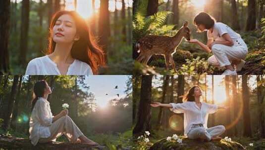 亲近自然年轻女性天然氧吧深呼吸高清在线视频素材下载