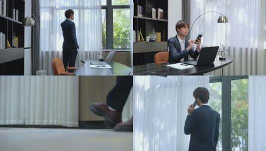 商务男子窗边打电话办公高清在线视频素材下载