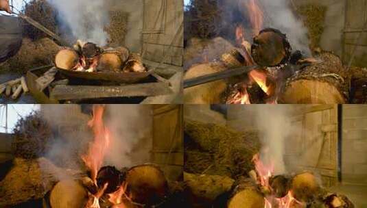 4K燃烧的木头木材火苗实拍高清在线视频素材下载