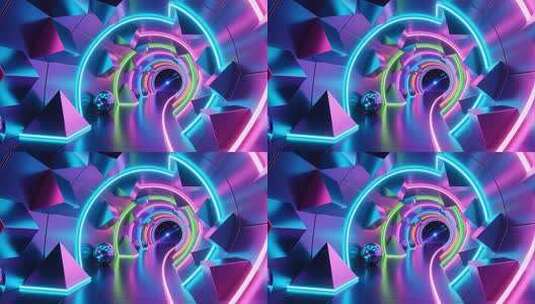 几何建筑空间抽象艺术浪漫梦幻霓虹隧道4K高清在线视频素材下载
