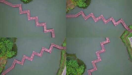 湿地公园景观水上步道航拍旋转镜头高清在线视频素材下载