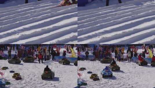 【镜头合集】紫竹院冰雪滑梯雪地飞碟雪圈高清在线视频素材下载