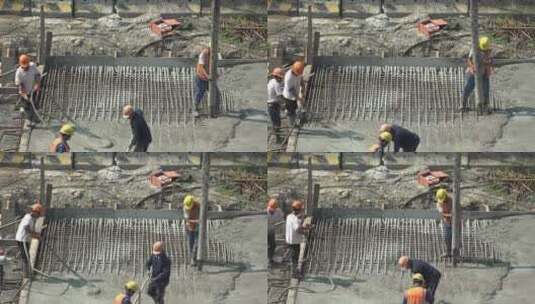市政工人浇筑水泥地高清在线视频素材下载