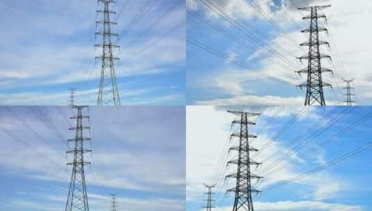蓝天白云下的高压电塔高清在线视频素材下载