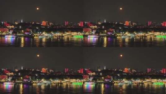 航拍武汉黄鹤楼夜景，明月相照高清在线视频素材下载