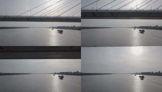 航拍安庆 穿过长江大桥高清在线视频素材下载