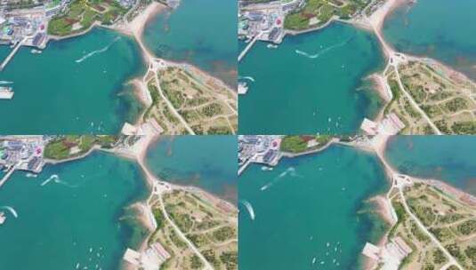 4K航拍青岛小麦岛公园水准零点2022俯拍高清在线视频素材下载