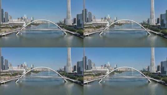 广州海心桥人行天桥航拍高清在线视频素材下载