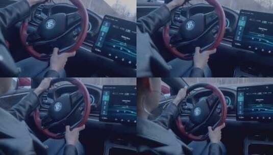 美女驾驶汽车方向盘 拉 慢动作 驾驶室角度高清在线视频素材下载