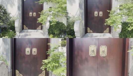 传统中式合院大门和抱鼓石高清在线视频素材下载