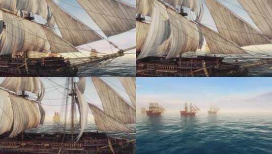 古代商船起航船队出海高清在线视频素材下载