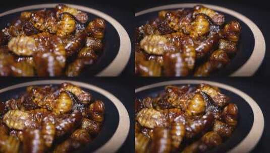 香酥蚕蛹下酒菜食用昆虫高清在线视频素材下载