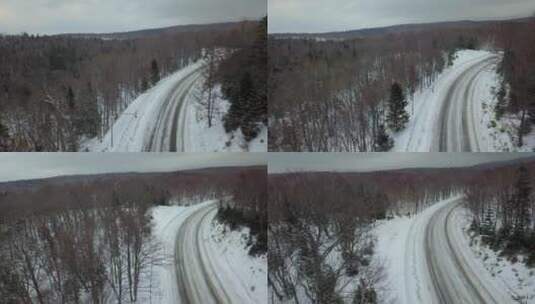 冬季日本北海道雪原森林公路风光高清在线视频素材下载