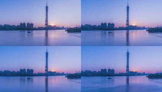 广州珠江广州塔日落夕阳晚霞延时唯美风景高清在线视频素材下载