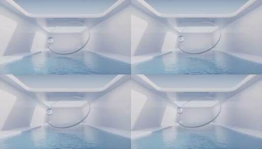 现代建筑水面与透明玻璃几何体3D渲染高清在线视频素材下载