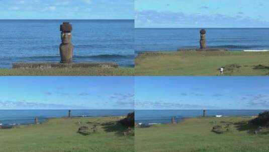 复活节海岛边的搞怪雕像高清在线视频素材下载
