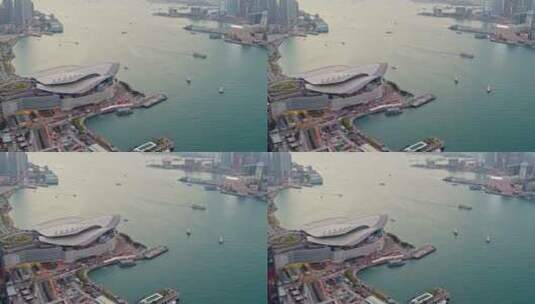 香港会议展览中心航拍高清在线视频素材下载
