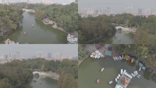 济宁人民公园航拍4k高清在线视频素材下载