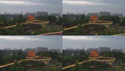 湖北荆州古城夜景航拍4K视频高清在线视频素材下载
