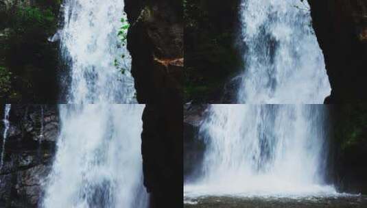 瀑布侧面面 特写 拉丝水流    前景石头高清在线视频素材下载