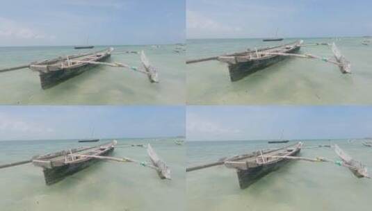 近距离拍摄停在海边的木舟高清在线视频素材下载