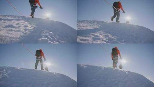 户外攀登雪山徒步登山探险高清在线视频素材下载