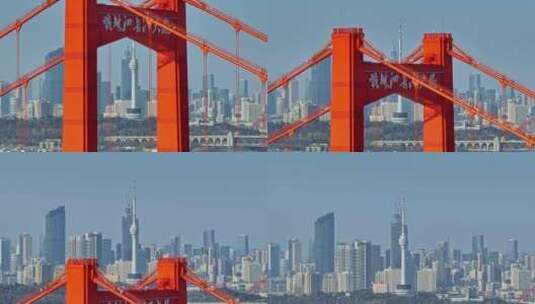 航拍晴天的武汉鹦鹉洲长江大桥高清在线视频素材下载