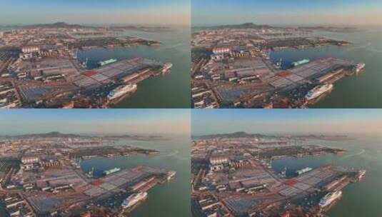山东烟台码头港口城市风景航拍高清在线视频素材下载