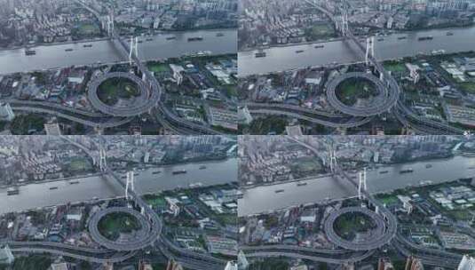 上海桥梁交通南浦大桥日出地标宣传片航拍高清在线视频素材下载