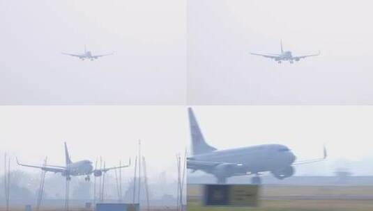 东方航空客机飞机降落全程特写波音737客机高清在线视频素材下载
