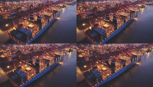 航拍夜景集装箱码货轮装卸高清在线视频素材下载