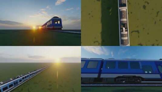在夕阳下经过草原的高速火车高清在线视频素材下载