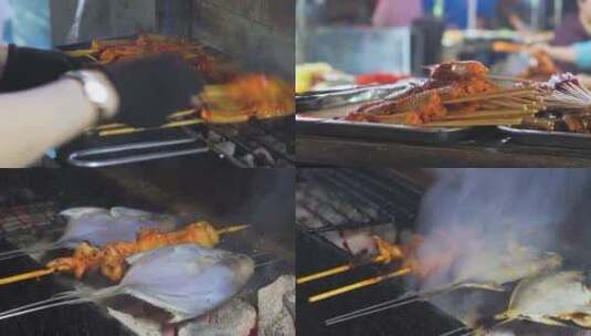 夏日美食小吃烤鸡翅4K实拍高清在线视频素材下载
