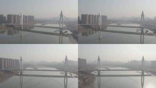 陕西西安航拍灞河元塑大桥河唯美高架桥地标高清在线视频素材下载