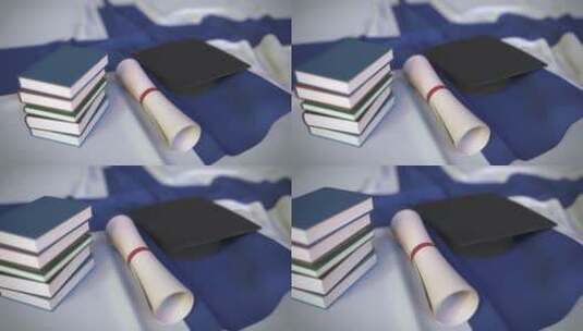 芬兰国旗毕业帽和文凭高清在线视频素材下载