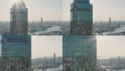 玻璃商业摩天大楼航拍景观高清在线视频素材下载